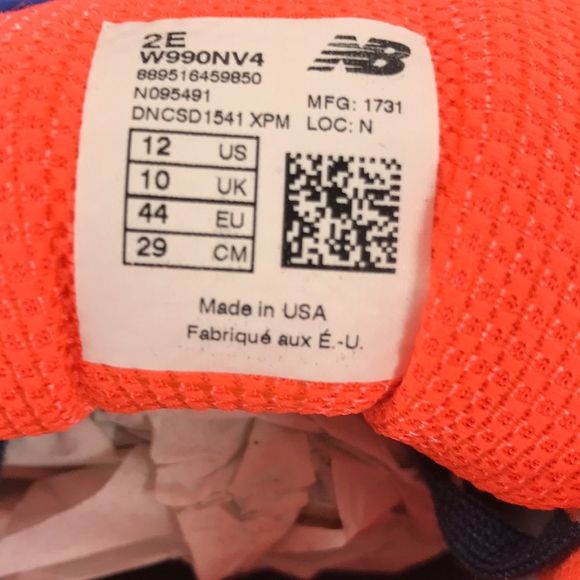 New Balance Womens Made 990 V4 Sneaker Navy Orange 12 D US - Picture 5 of 6